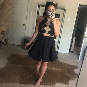 Black Lace Cut Out Dress